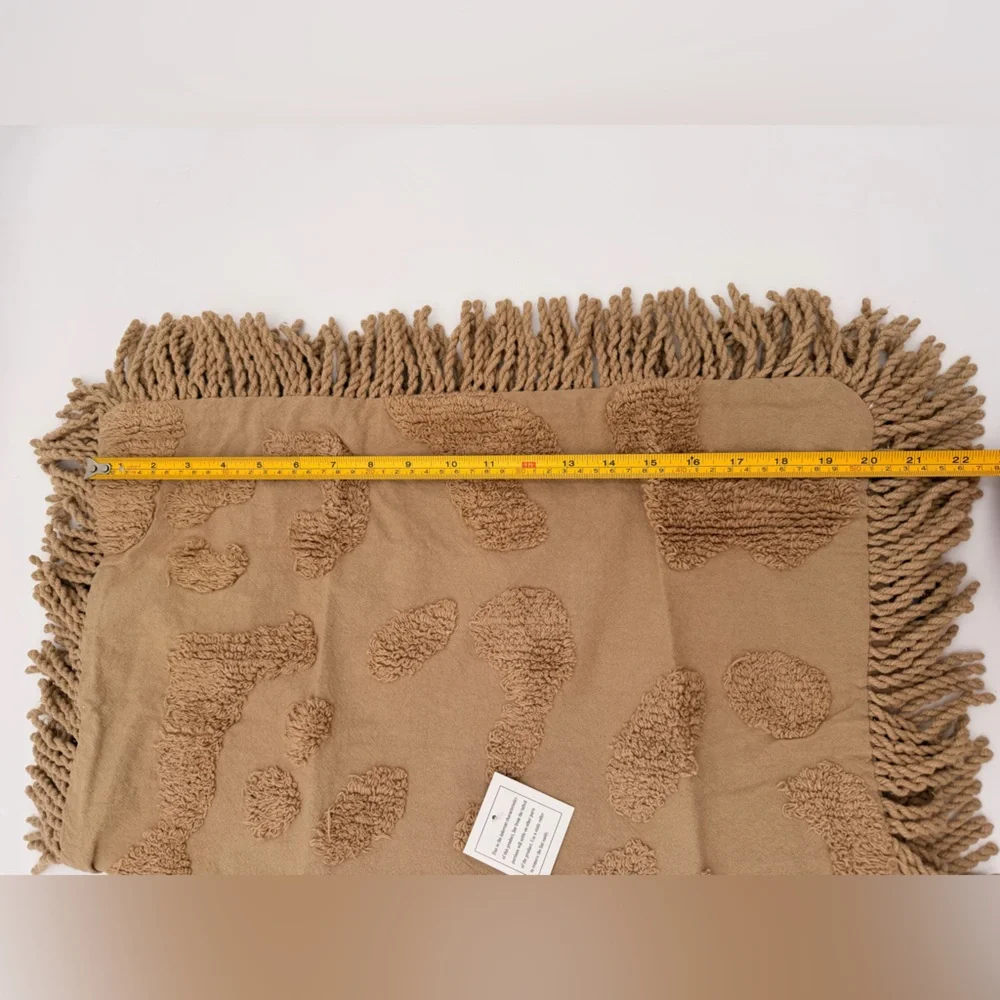 Set Of 2 Tan Textured Pillow Shams with Fringe 20” x 25” 100% Cotton